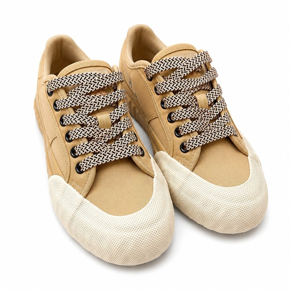 ZARA Toecap Trainer Sneaker Womens Sz 6 Beige Canvas Platform Stackform Gum Sole
